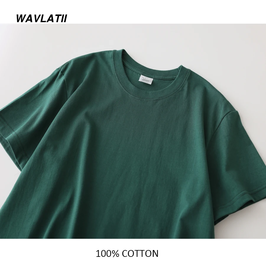 WAVLATII New Men Cotton T shirts Male Dark Green Short Sleeve Summer Solid Casual Tees Tops for Men WMT2101