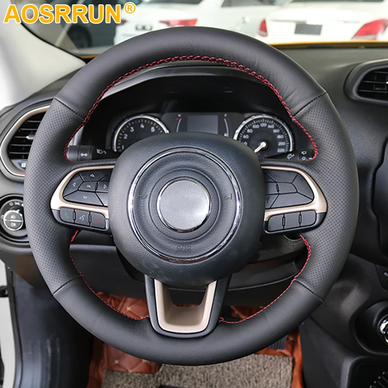 For Jeep Renegade 2016 2017 2018 2019 Car steering wheel cover Genuine leather Car accessories