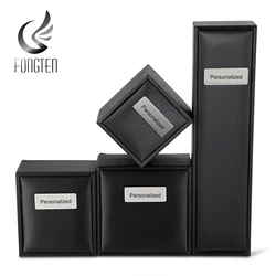 Fongten Black Color Jewelry Box Brushed Personalized Logo Rings Pendant Necklace Bracelets Bangle Long Link Chain Gifts Box