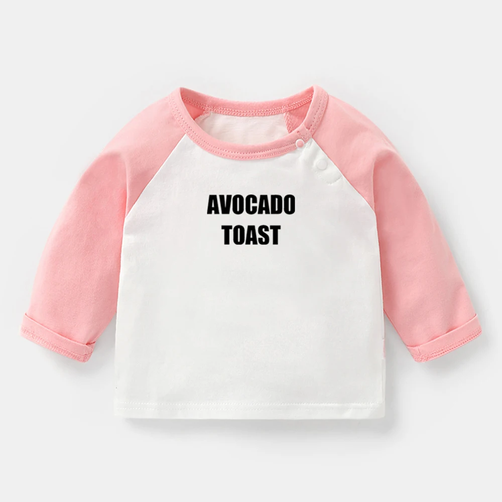 

Casual Brief Style Avocado Toast Letter Print Drift King Design Newborn Baby T-shirts Toddler Raglan Color Long Sleeve Tee Tops