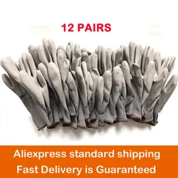 12 Pairs/24pcs Protective Work Gloves Men&women Flexible Grey Polyester Nylon Safety Working Gloves