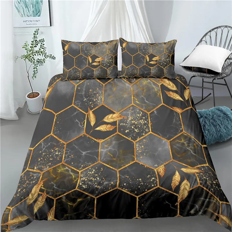 Luxury 3D Hexagonal Marble Print Home Living  2/3Pcs Comfortable Duvet Cover PillowCase Bedding Set Queen and King EU/US/AU Size