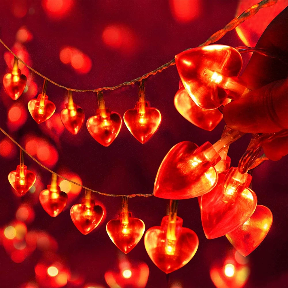 

Battery Operated Heart Love Valentine Lights 10/20/30/40leds Heart-Shaped String Lights for Wedding Party Birthday Home Decor