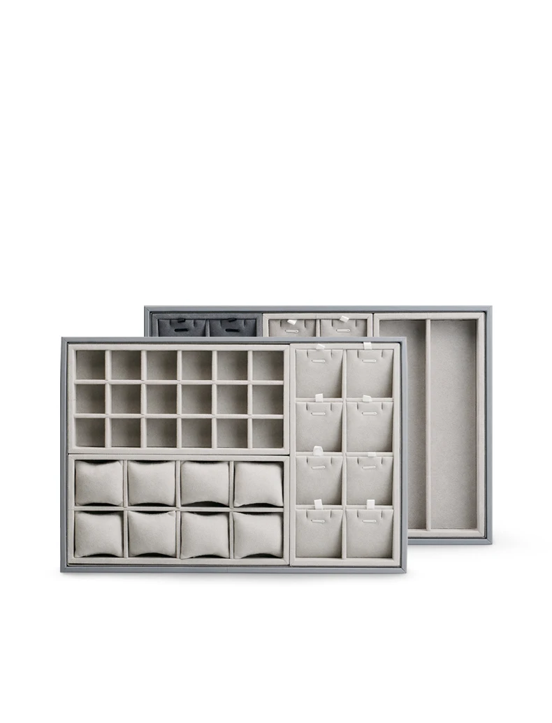 Oirlv Beige Mikrofaser Schmuck-Organizer-Tablett, abnehmbares Leder-Tablett für Ohrringe, Halsketten, Armbänder, Anhänger, Schmuckaufbewahrung und Präsentation. – Detail 12