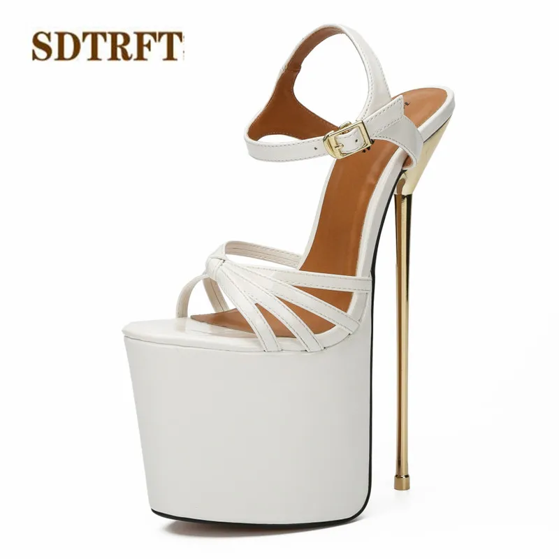 SDTRFT Buckle Sandals Party Shoes Woman Stiletto Zapatos Mujer 22cm Ultra High Metal Thin Heels Ladies Platforms Pumps Zapatilla