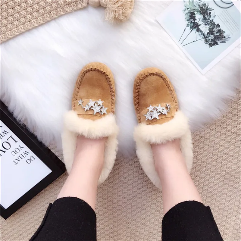 2022 Shoes Women 100% Natural Fur Shoes Moccasins Loafers Soft Genuine Leather Leisure Flats Female Casual Footwear Snow Boots