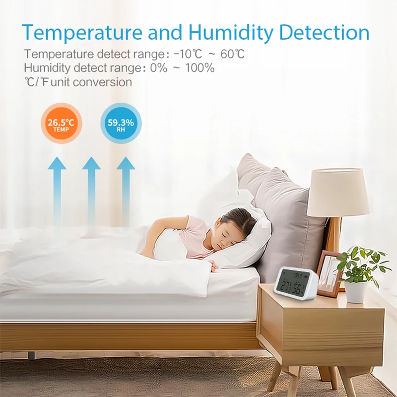 Tuya Wifi Zigbee Temperature Humidity Sensor Lux Light Detector Indoor Hygrometer Thermometer With LCD Screen Works With Alexa