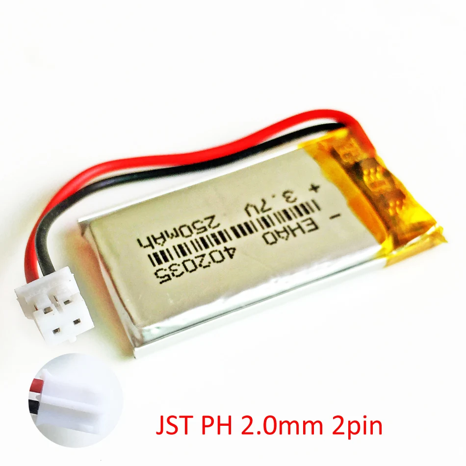 3.7V 250mAh Lithium Polymer LiPo Rechargeable battery 402035 JST PH 2.0mm 2 pin For Handheld Navigator Mp3 GPS bluetooth watch