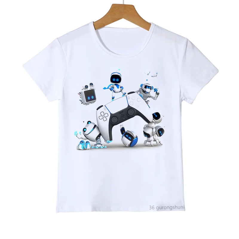 Camisetas divertidas para niños, camiseta con estampado de dibujos animados de Astros Playroom para niños, ropa informal de verano para niños, camisetas de manga corta para niños pequeños