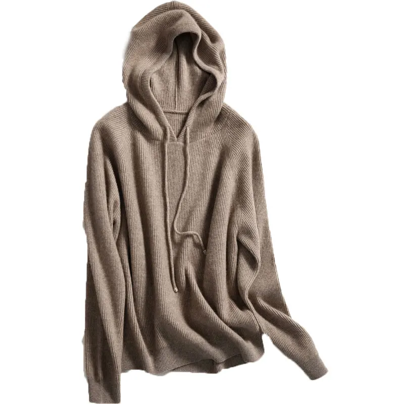 Autumn Winter Elastic Soft Fashion Cashmere Hooded Elasticity Sweater Women\'s Coat Female Loose Large Size Knitted Tops Jumpe