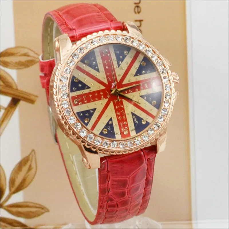 WOMAGE Ladies Watches Fashion UK British Style British Flag Watches Luxury Crystal Women Watches Quartz Watches reloj mujer