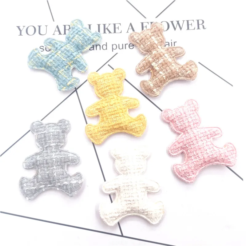 30Pcs/Lot 4.5*5CM Padded Cloth Bear Appliques For DIY Hat Clothes Sewing Patches Handmade Headwear Hair Clips Accessories