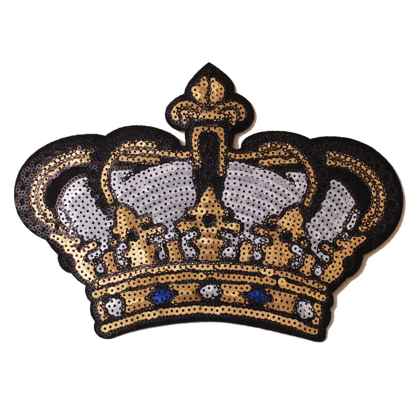 Queen Crown Patches Sequins Patch Golden Big Size T-shirts Cartoon Decoration For Clothes DIY Iron On Patches Appliques