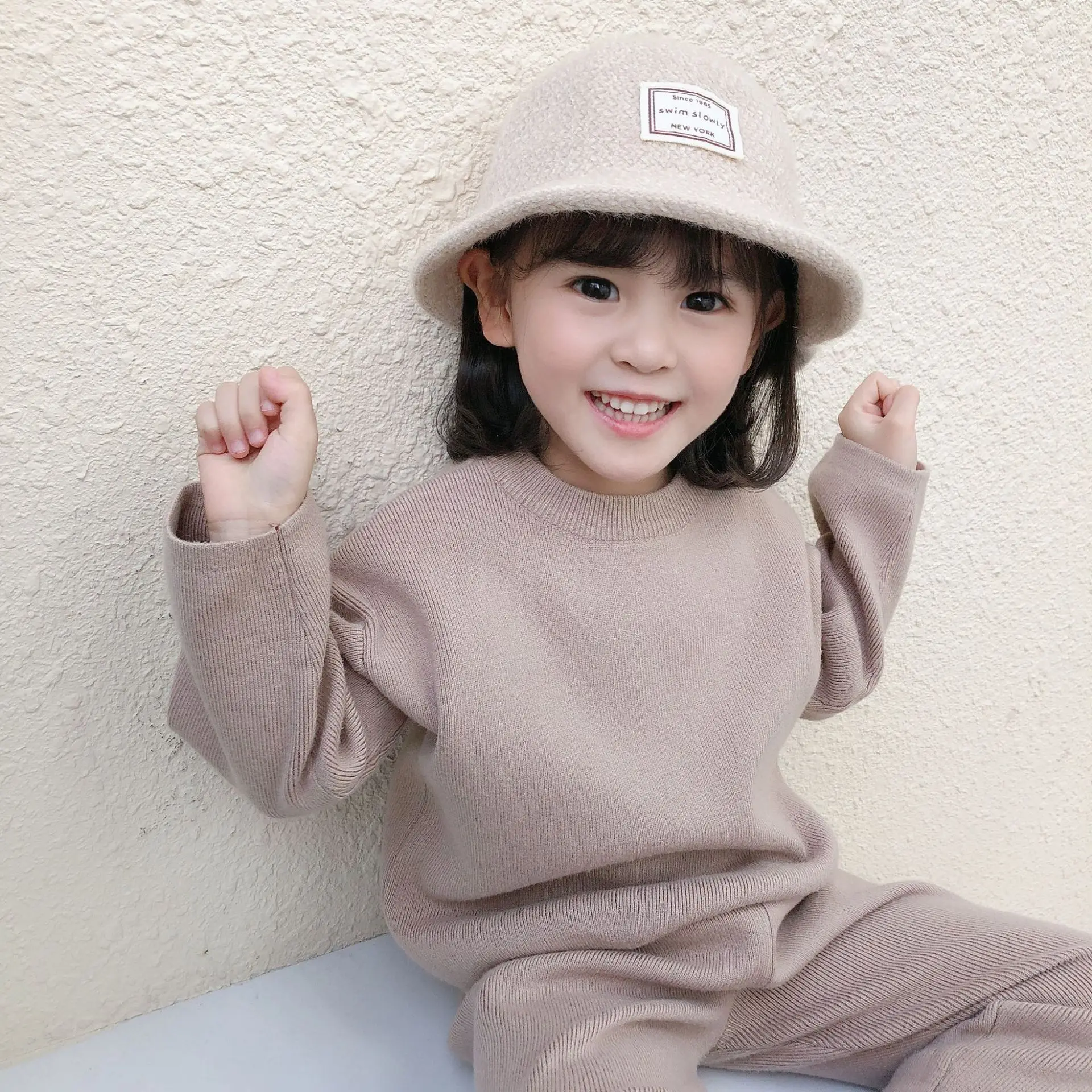 New Products For Autumn And Winter Baby Kids Girls Casual Loose Core-Spun Yarn Sweater Suit Child Knitting 2-Piece Set