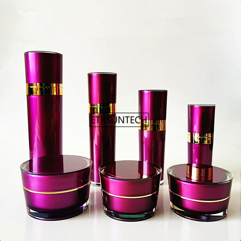 30pcs Purple Cosmetics Sub Acrylic 15/30/50/120ML Lotion Spray Pump Bottle,Classic 15/20/30/50G Acrylic Cream Jar F3752