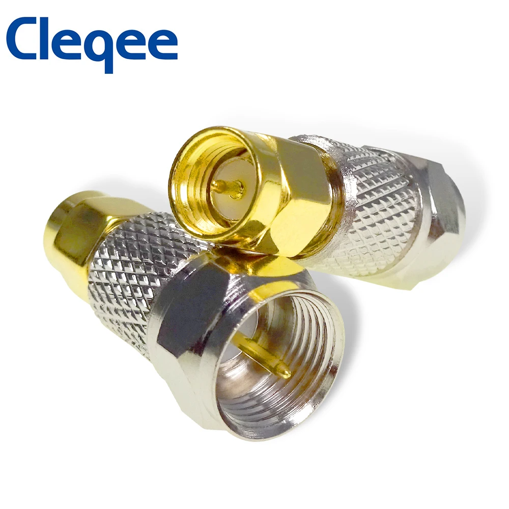 Cleqee 1PC F Connector To SMA Convertor Female Jack To Male Plug Straight RF Coaxial Adapter Gold Tone