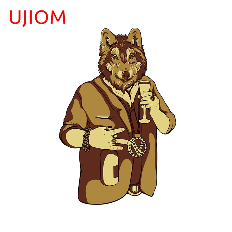 UJIOM Cartoon Drinking Sophisticated Wolf Wallstickers Room Decor Sticker Home Decoration Livingroom Wallpaper Art PVC Decals