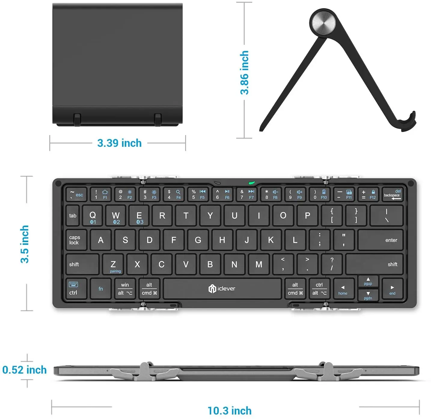 BOW HB066-Clavier Bluetooth Portable Pliable BT 5.1, Sans Fil pour iOS Android, Windows, PC, Tablette, Batterie Rechargeable