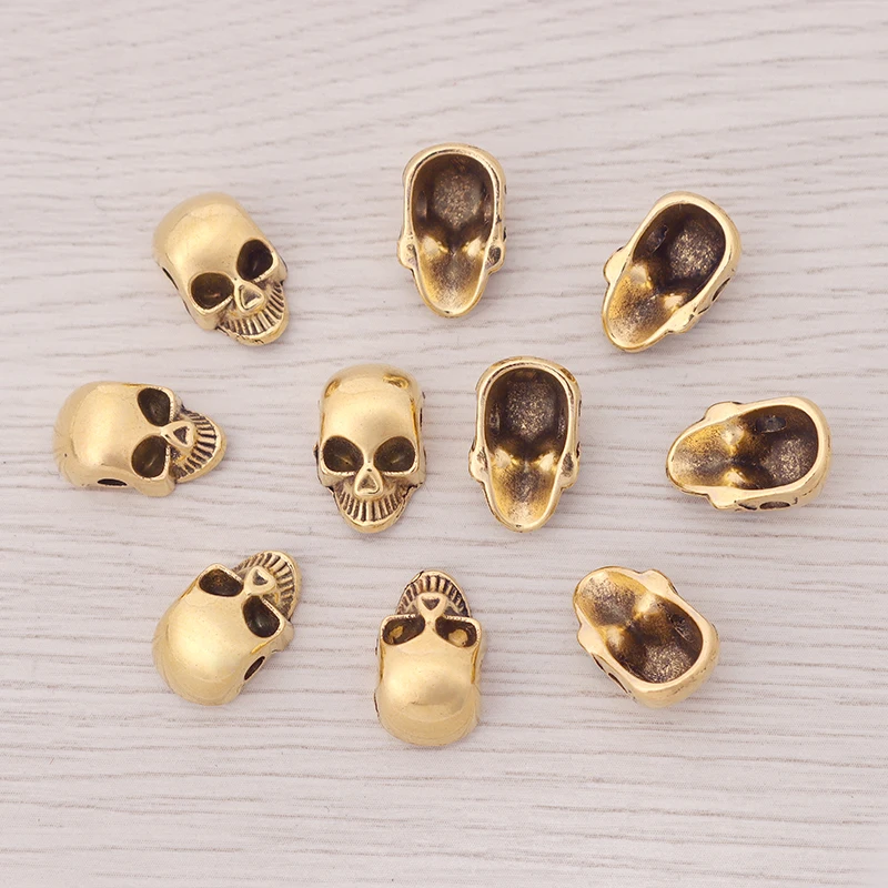 50 x Antique Gold Color Skull Heads Spacer Beads Metal Alloy Charms For DIY Fashion Bracelet Jewelry Making Findings