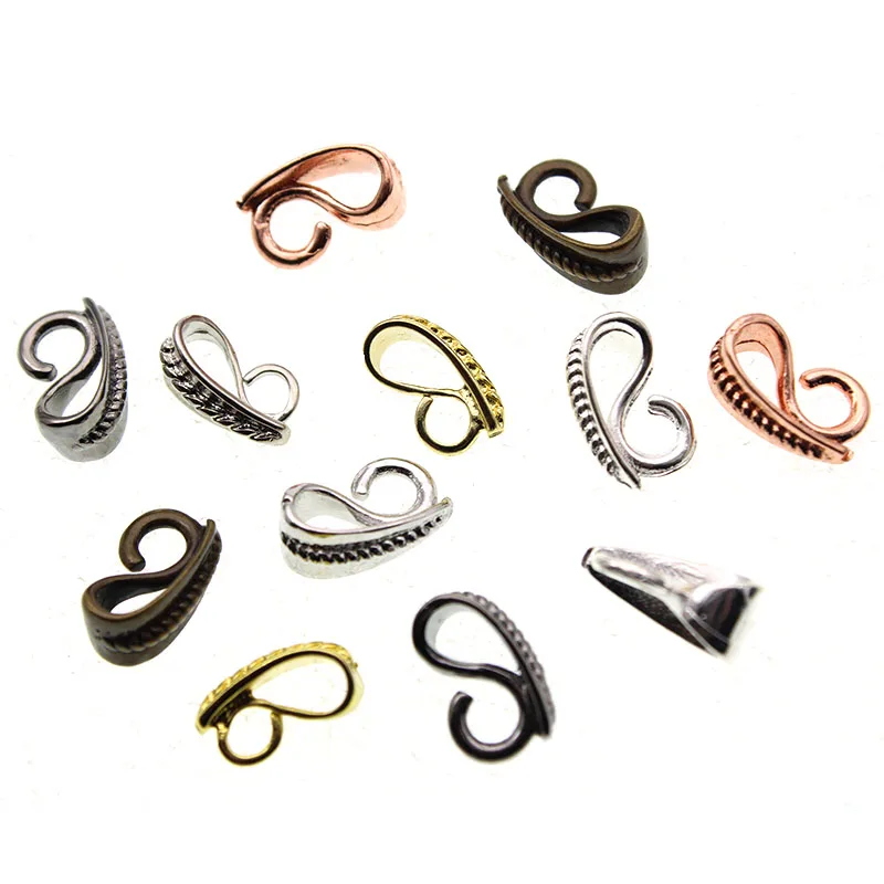 10pcs/lot 3*13mm Copper Necklace Pendant Pinch Clip Bail Clasp Beads Pendant Connectors for Necklace DIY Jewelry Making Findings