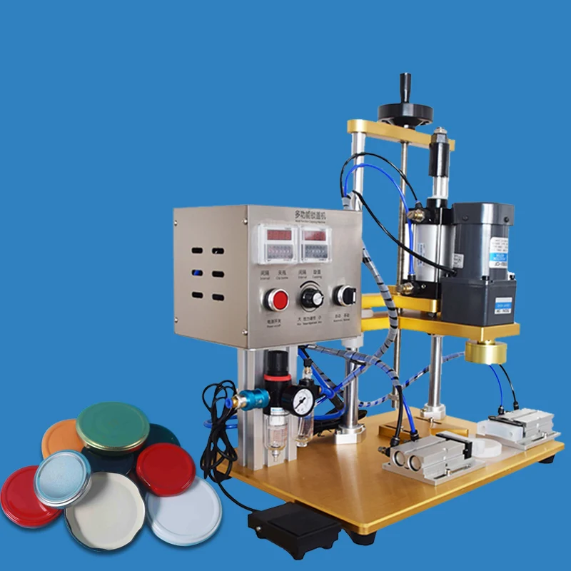 Máquina taponadora neumática eléctrica de 220V, selladora de botellas de vidrio enlatado de hojalata, máquina taponadora de latas de vidrio de escritorio