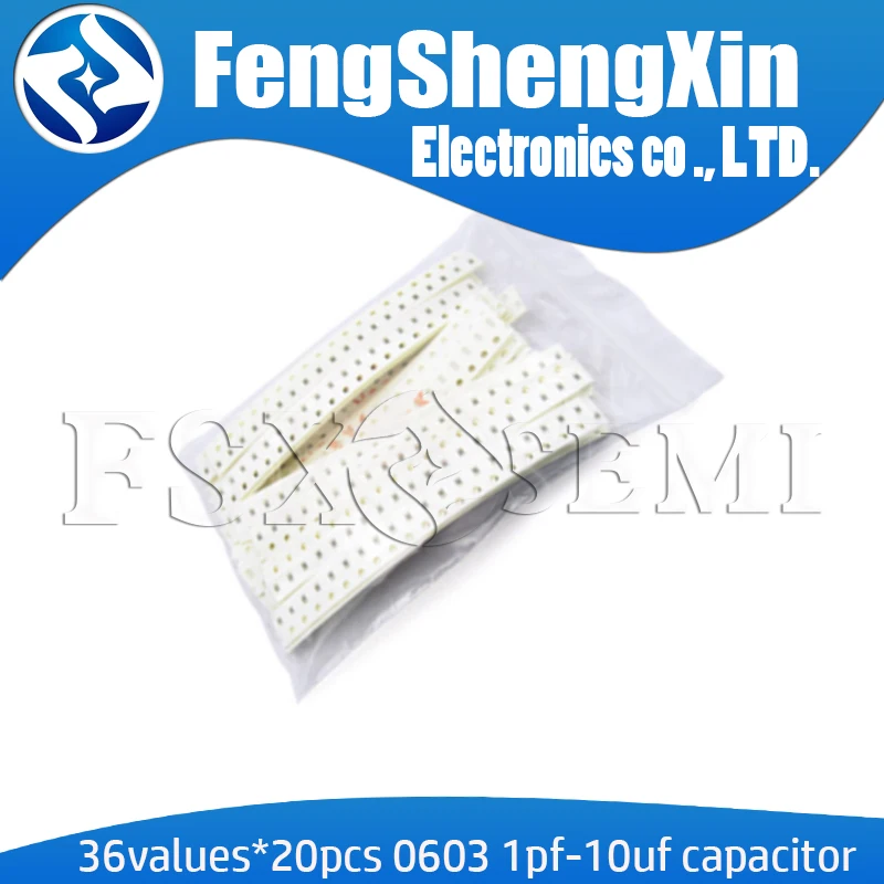 36values X20pcs=720pcs 1pF~10uF 0603 SMD Capacitor assorted kit Capacitors Samples Kit electronic diy kit