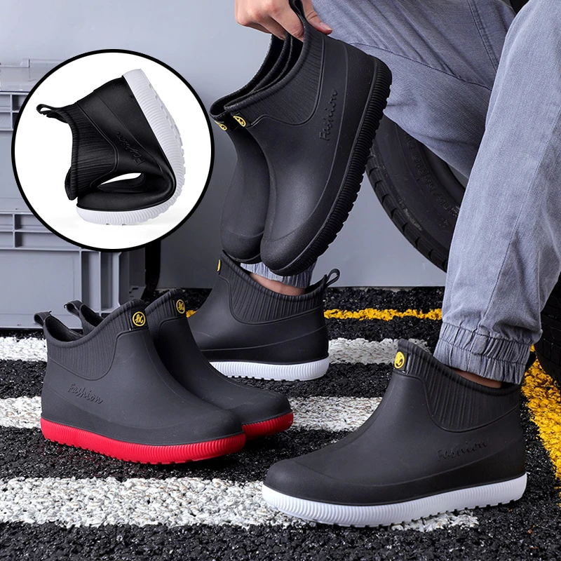 Rain Boots for Men, Detachable Cotton Cover, Soft Comfortable Shoes, Non-Slip Short Boots for Outdoor, Fashion