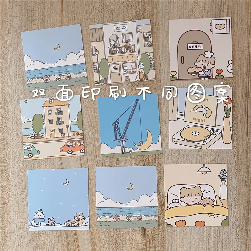 9Pcs Leuke Meisje Konijn Dubbelzijdig Decoratieve Kaart Vierkante Achtergrond Journal Album Muursticker Foto Props Briefpapier Gift