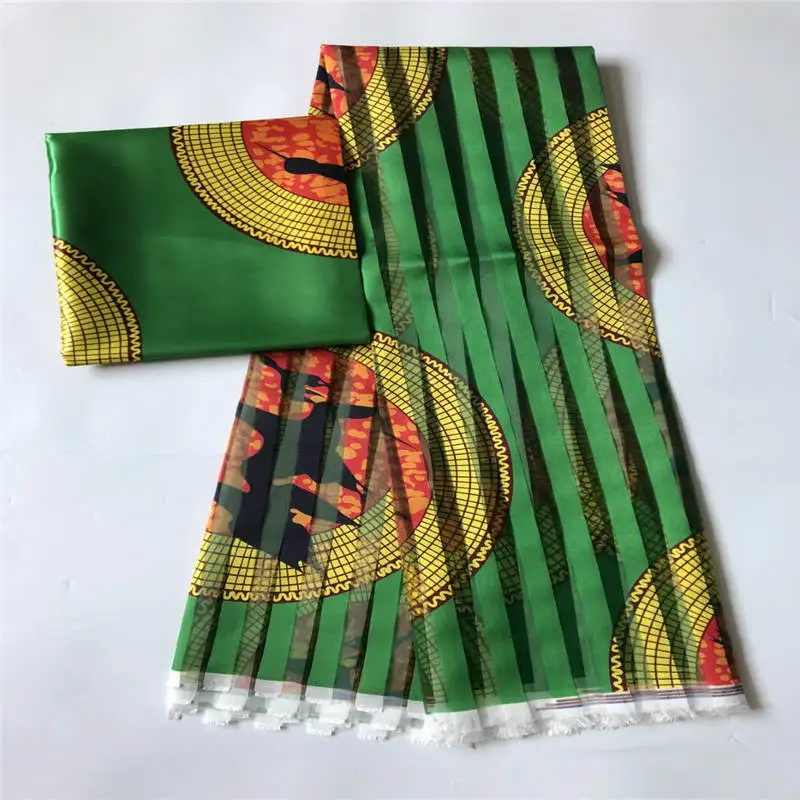 2022 Fashion African Fabric Organza Satin Silk Fabric High Quality Printed Satin Fabric For Party Dress 3+3 Yards/lot.