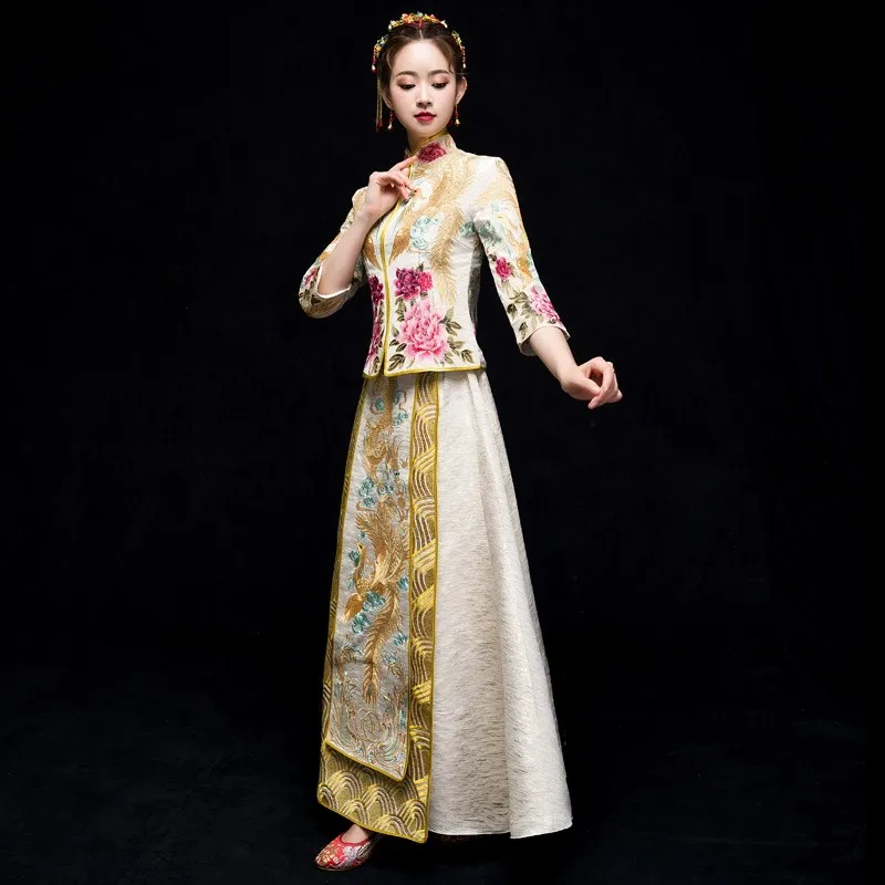 Chinese Ancient Women Classic Qipao Vintage Phoenix Cheongsam Vestidos Noble Female Wedding Dress Elegant Evening Gowns