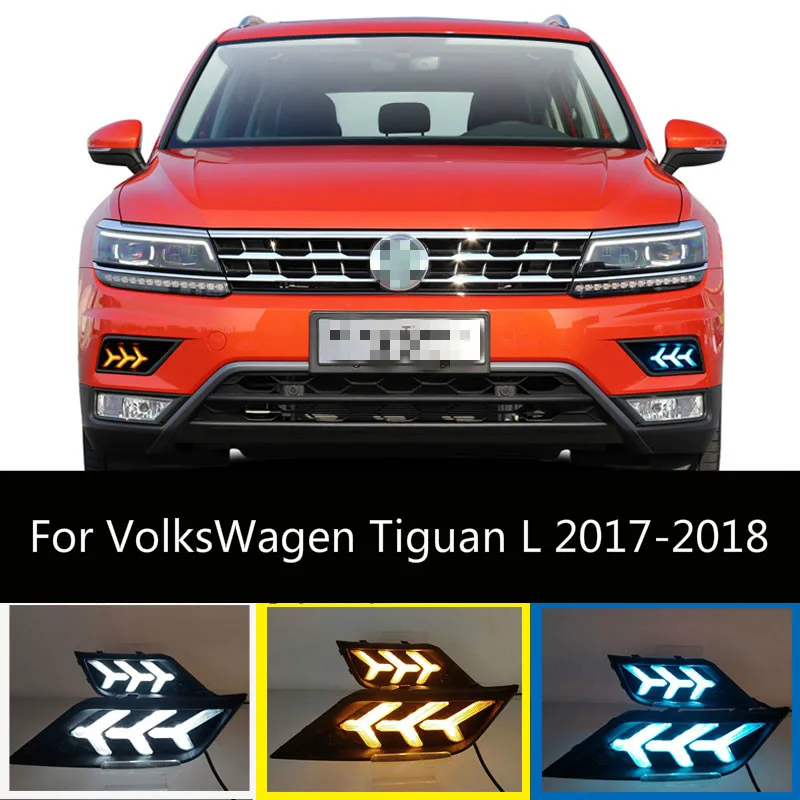 2Pcs LED DRL Daytime Running Lights Fog light Driving Bumper Fit For VolksWagen Tiguan L 2017-2018