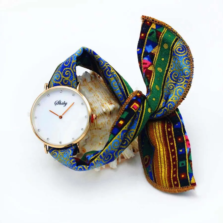 Shsby Brand New Style Ladies Flower Cloth Wristwatch Women Dress Watch Fashion Girl Casual Quartz Bracelet Watches Fabric Clock