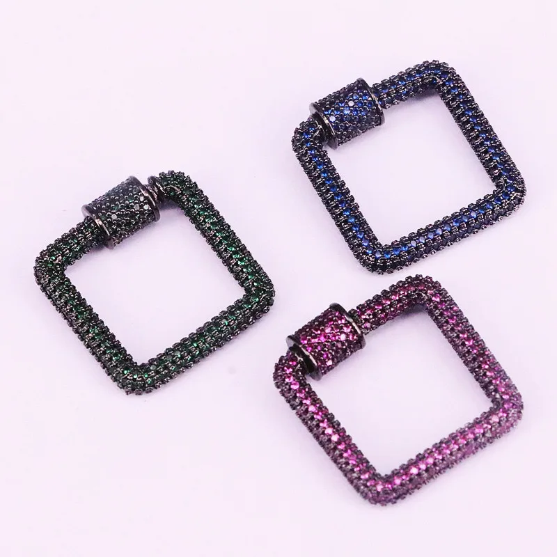 

4Pcs,Mix Color CZ Micro Pave Lock Carabiner Pave Lock Square Shaped Cubic Zirconia Clasp Findings