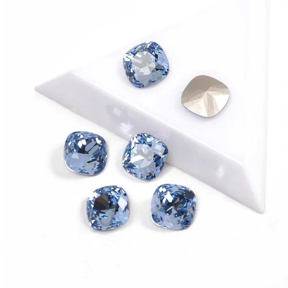 Best Quality Fancy Rhinestone Lt. Sapphire Color Cushion Cut Shape Pointback Crystal Stone For 3D Nail Art Decorations