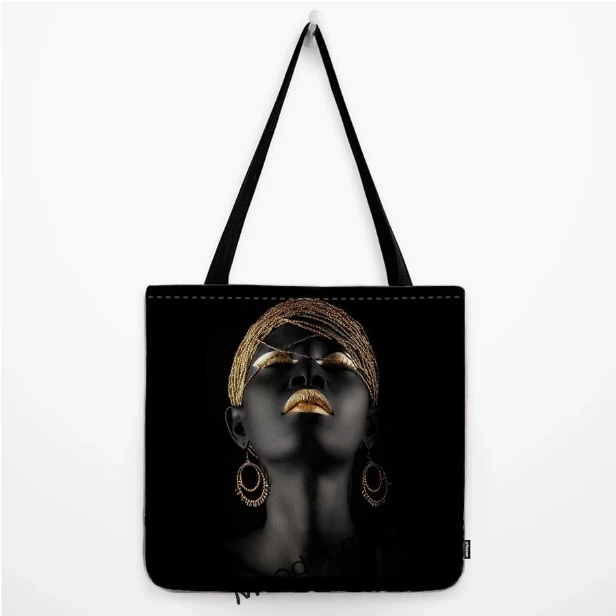 Zwarte elegante mode Afrikaanse vrouw meisje prinses luxe waterbestendig katoen linnen boodschappentas schoudertas grote draagtas