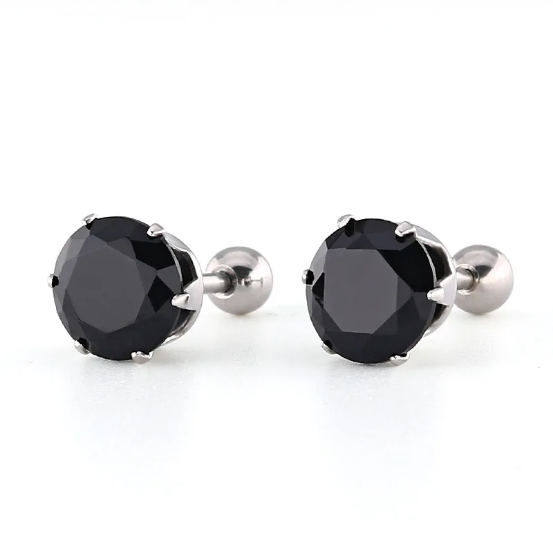 AsJerlya 1 Pair Titanium Stainless Steel Six-claw AAA Black Zircon Stud Earrings Diamond Fashion Men & Women Earrings Wholesale