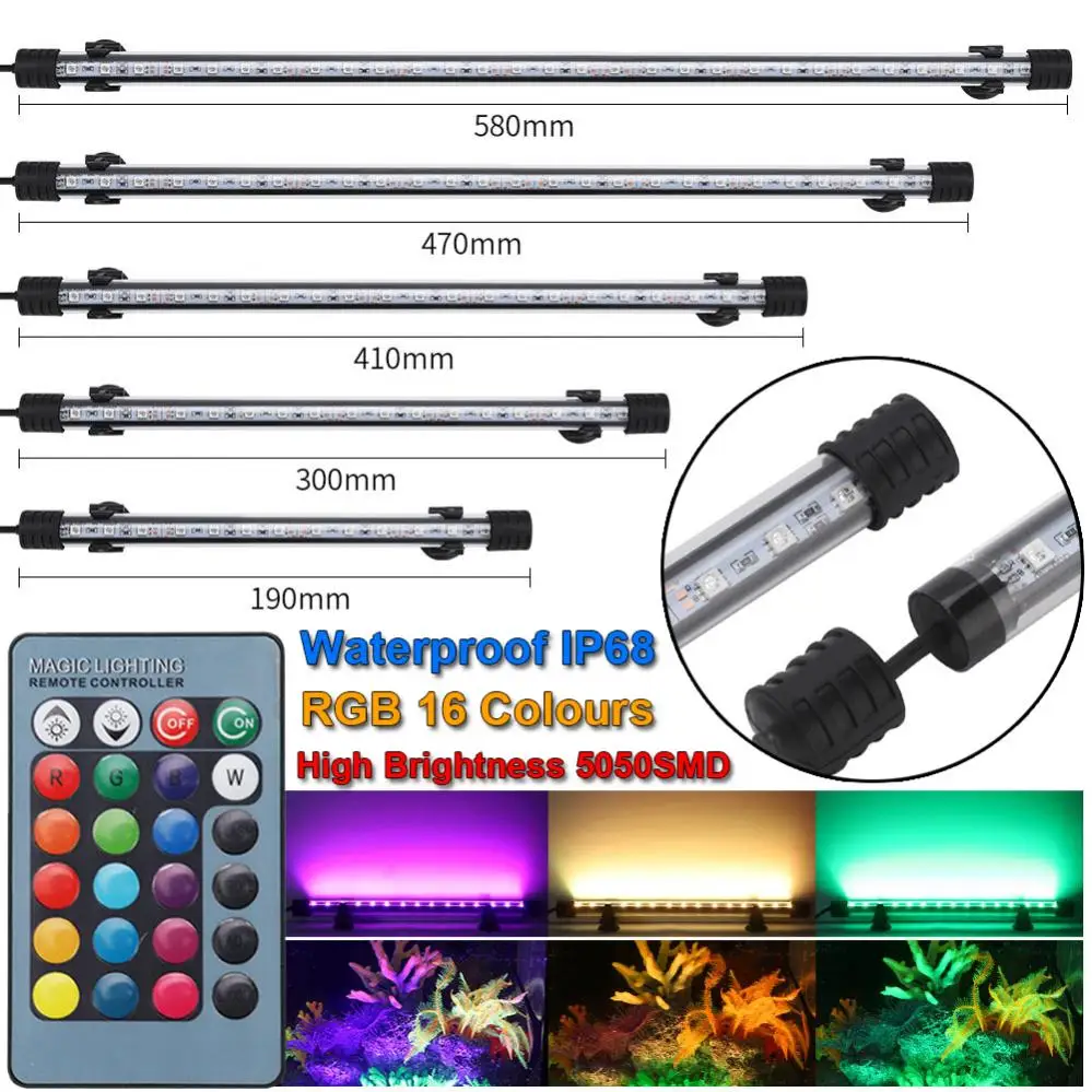 

1pcs RGB LED Aquarium Light Plant Fish Tank Lamp Waterproof Underwater Submersible LED Lights Aquariums Decoration 19cm-58cm