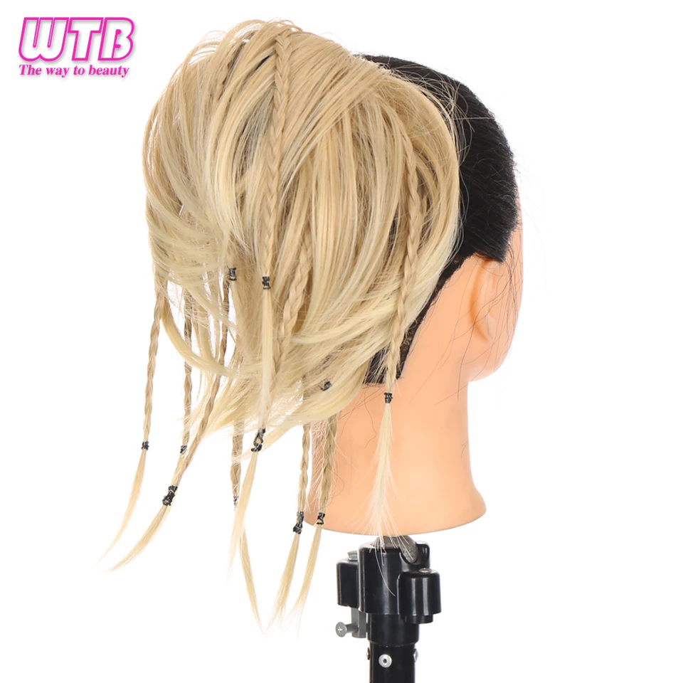 WTB Synthetic Short Straight Donut Hairpin Bun Messy Braids Chignon Elastic Rope Rubber Hair Band Ponytail Hair Extension