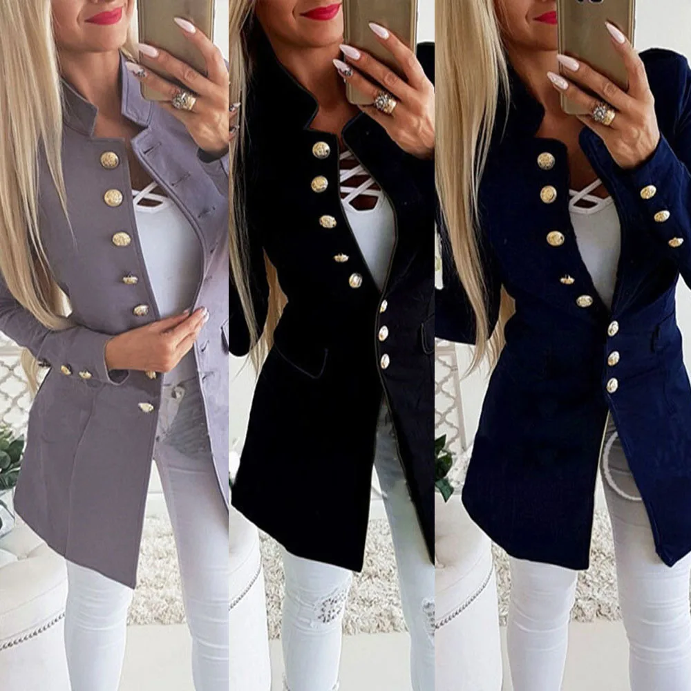 2019 neue Frauen Casual Blazer Anzug Jacke Herbst Winter Einreiher Tasche Elegante Weibliche lange ärmeln geknöpft schlank Mantel