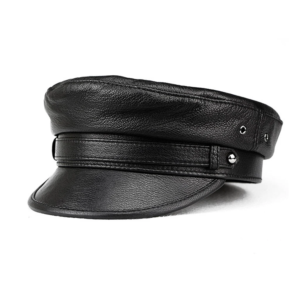 Luxury Brand Hat Women Men Military Caps Black Real Leather Students Hats Flat Female Autumn Winter Captain Caps