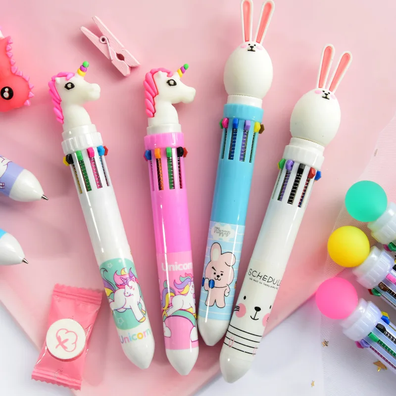 10 Colors Cartoon Ballpoint Pen Cute Animal School Office Supply Stationery Papelaria Escolar Multicolored Pens Colorful Refill