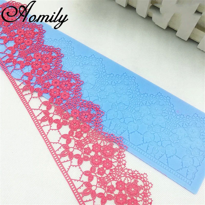 Aomily Lace Flower Wedding Cake Silicone Beautiful Flower Lace Fondant Mold Mousse Sugar Craft Icing Mat Pastry Tool 40x10cm