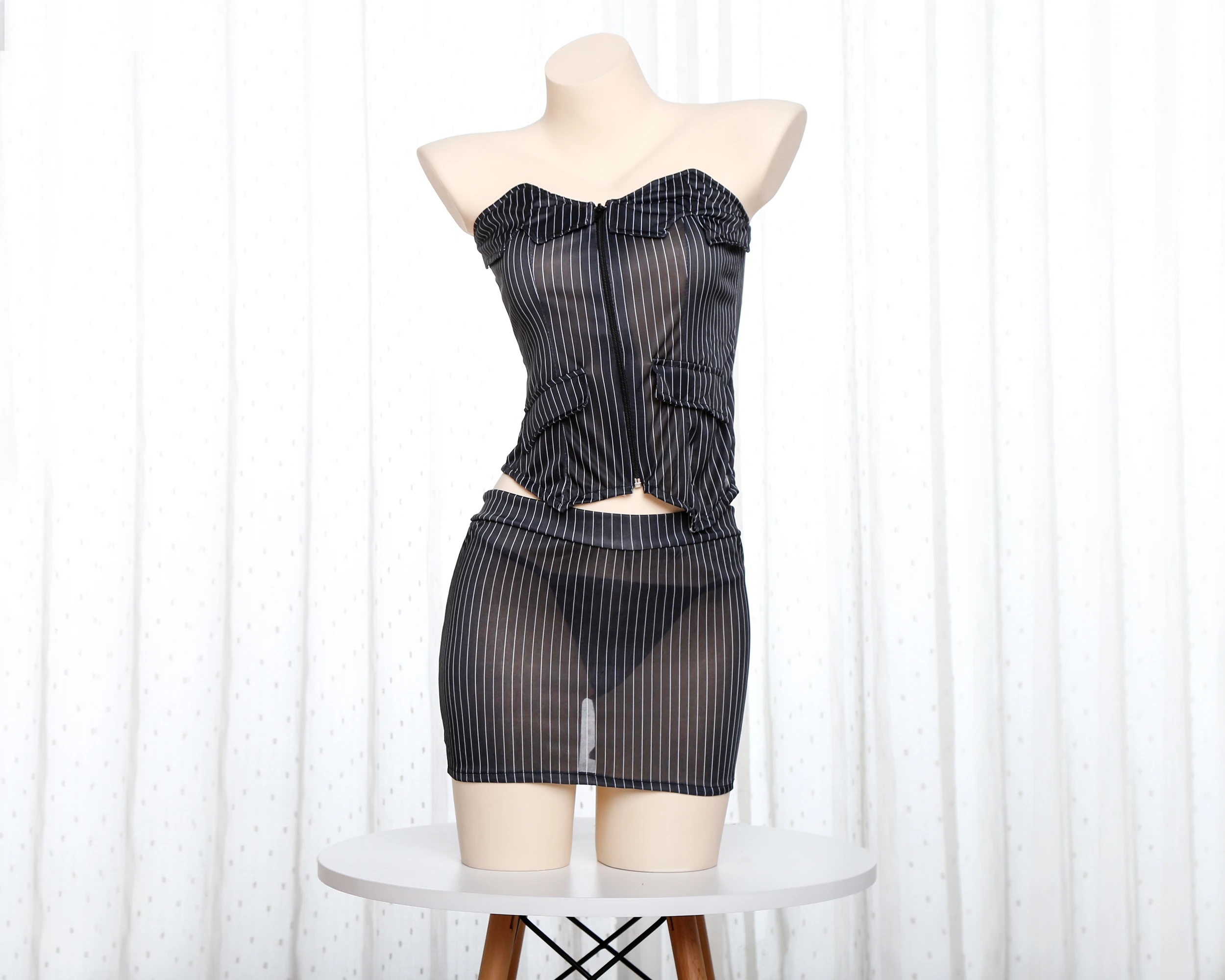 

New Sexy Black Stripe Secretary Uniform Tight Bandage Hip skirt Bodysuit Women sukumizu Set Secretary Uniform Cosplay Lingerie