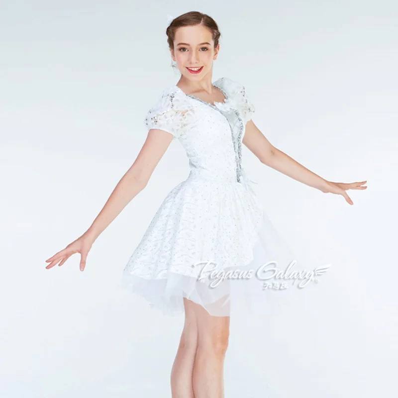 

H2700 Children Ballet Dance Dress Puff Sleeve White Princess Tutu Dresses Girls Professional Performance Show Competition Wear