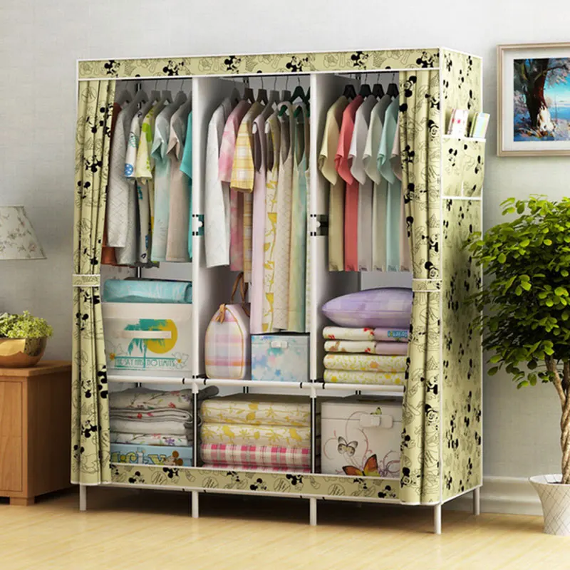 Bluesdeer Bedroom Clothes Hanging Storage Wardrobe Dormitory Storage Cabinet Simple Cloth Wardrobe Fabric Steel Assembly Closet