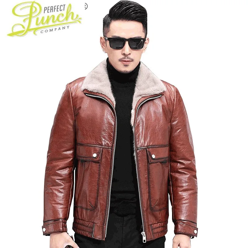 

100% 2021 Genuine Cowhide Leather Jacket Men Real Grey Mink Fur Collar Black Parkas Men's Winter Jackets Jaquetas Gmm7