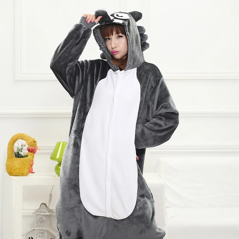 

Adult Anime Cartoon Grey Kigurumi Onesies Costume For Women Men Animal Blue Onepieces Flannel Sleepwear Home Clothes Girl