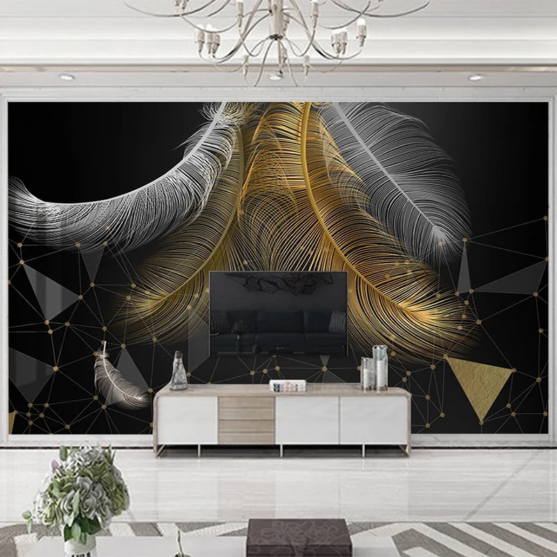 

Custom Mural Wallpaper Modern 3D Golden Feather Geometry Fresco Living Room TV Sofa Bedroom Luxury Self-Adhesive 3D Wall Sticker