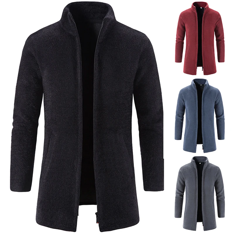 

Men's Cold Coat Autumn/winter Knit Sweater Thick Warm Wool Zipper Cardigan Casual Loose Jacket Slant Pocket Sweatercoat