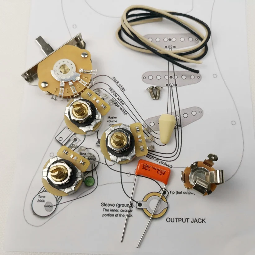 Guitar Potentiometer CTS 250K Copper shaft Wiring Kit  CDE 716P .022 400V Orange Drop Cap +Welding line drawing